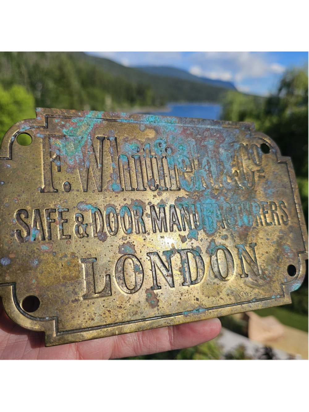 Antique F. Whitfield & Co London Brass Safe Door Plaque Sign Advertising